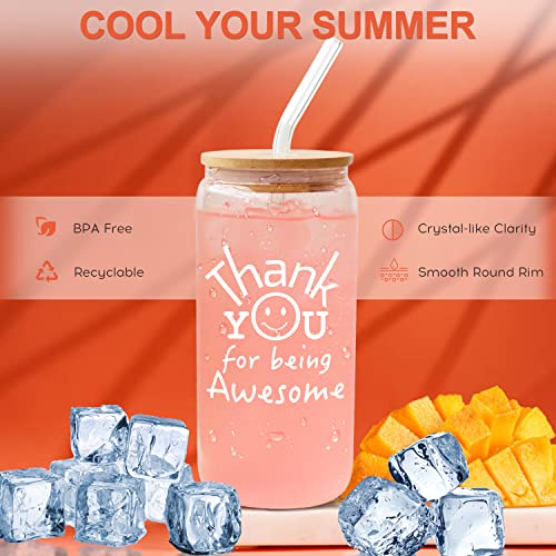 Thank You for Being Awesome Glass Can Cup with Lid and Straw, 18oz