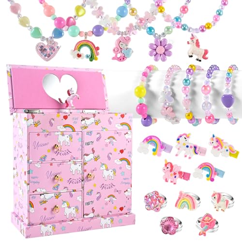 Unicorn Musical Jewelry Box for Girls with 21-Piece Accessory Set