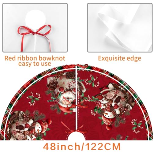 RABUSOFA 48-Inch Christmas Tree Skirt Snowman Santa Decoration (Red) for Home