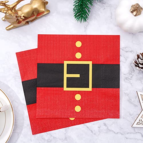 Christmas Paper Napkins 80 Pack - Santa's Belt Holiday Disposable Tableware