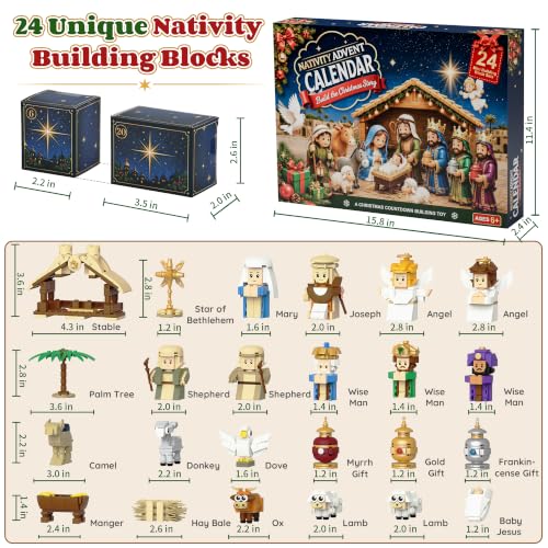 Nativity Advent Calendar 2026 Kids Building Blocks Set – 24-Day Christmas Countdown with Holy Family & Nativity Figures