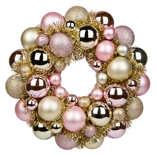 13-Inch Christmas Ball Wreath, Shatterproof Ornament Garland for Holiday Decor
