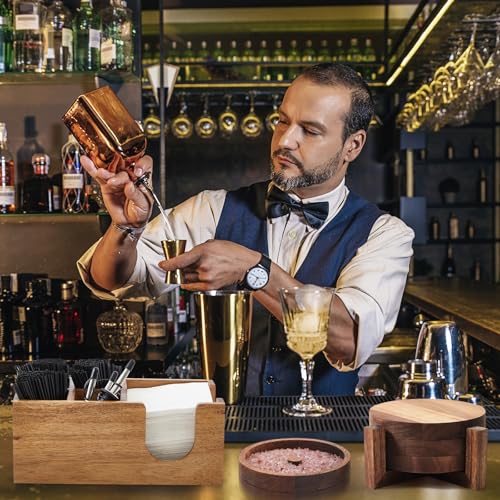 Multifunctional Acacia Bar Caddy & 3-Tier Glass Rimmer Set for Drinks
