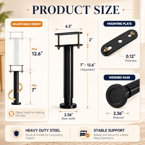 Adjustable Bed Frame Metal Support Legs, Slat Center Support (7"-12.6", 4 Pack)