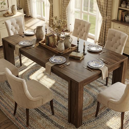 71-Inch Farmhouse Rectangular Dining Table, Walnut Wood Kitchen Table
