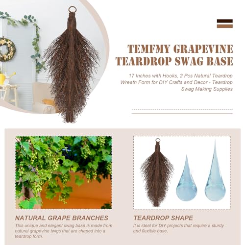 17-Inch Grapevine Teardrop Swag Wreath Base - Natural DIY Craft Form (2 Pack)