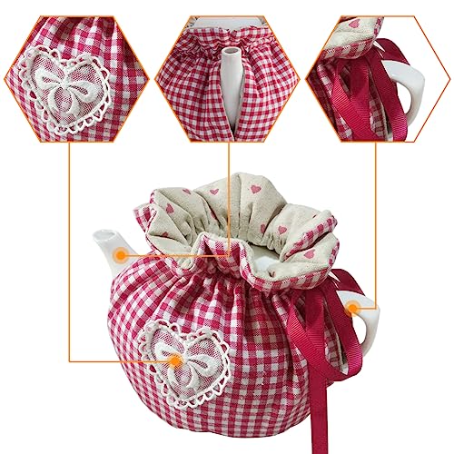Insulated Tea Cozy Set, Green Floral Cotton Teapot Cover Warmer