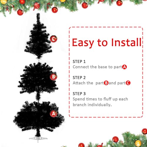 Sweecomb Black Christmas Tree 6ft Tinsel Artificial Tree with 550 Tips Hinged Stand