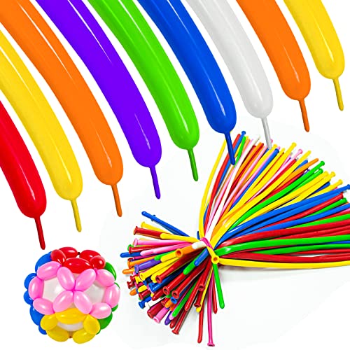 ASIYUHY 260 Long Twisting Animal Balloons 100-Pack Assorted Color Latex Modeling Magic Balloons for Party Decor