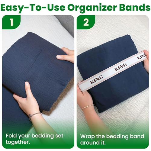 Elastic Bed Sheet Organizer Bands - Linen Closet Storage Labels, King 4-Pack