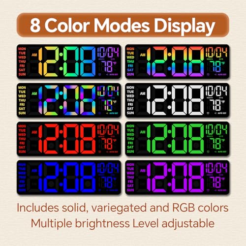 16-Inch RGB LED Digital Wall Clock with Bluetooth Sync, Remote & Dual Alarms