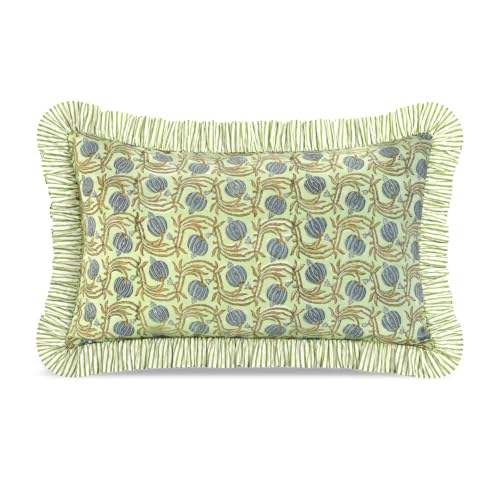 Ridhi Hand Block Print Green Cotton Pillow Sham 20x12 Inch Decor Accent