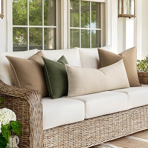 MIULEE Boho Linen Lumbar Pillow Cover 14x36 - Neutral Farmhouse Accent