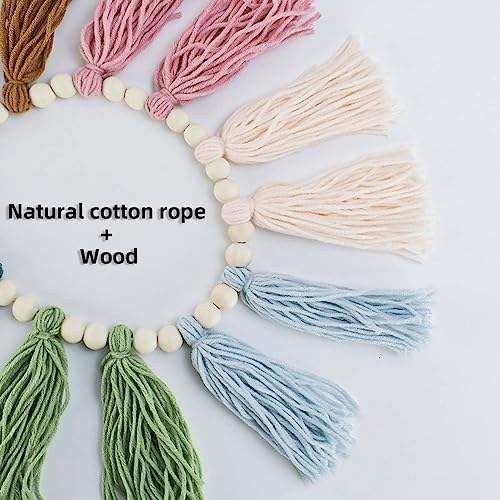 Boho Rainbow Tassel Garland with Wood Beads for Nursery and Home Decor