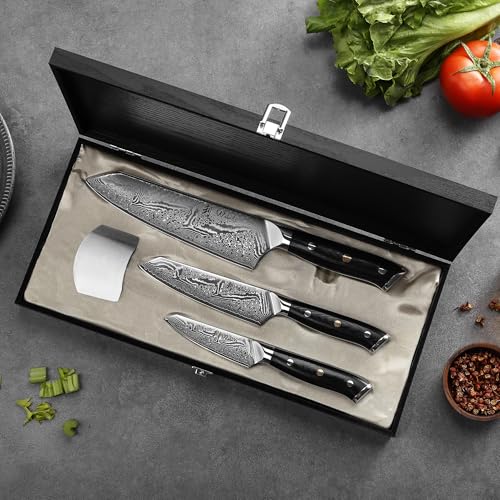 Wakoli Nitoko 3-Piece Kiritsuke Damascus Knife Set VG10 Core, G10 Handles - Kitchen Knives