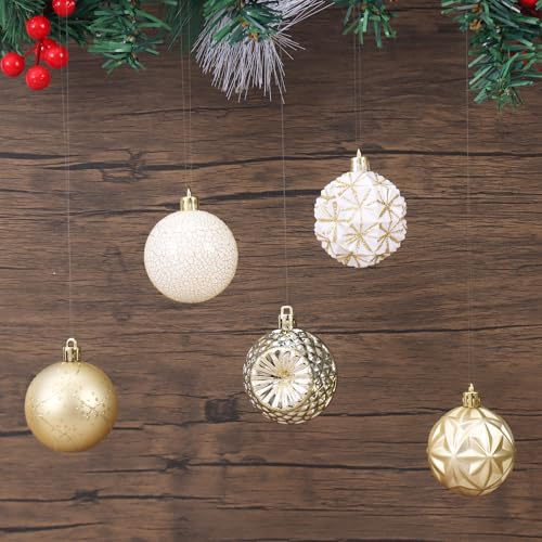 Forsylvanas 100pcs Christmas Ornaments Set White & Gold Shatterproof Holiday Decorations