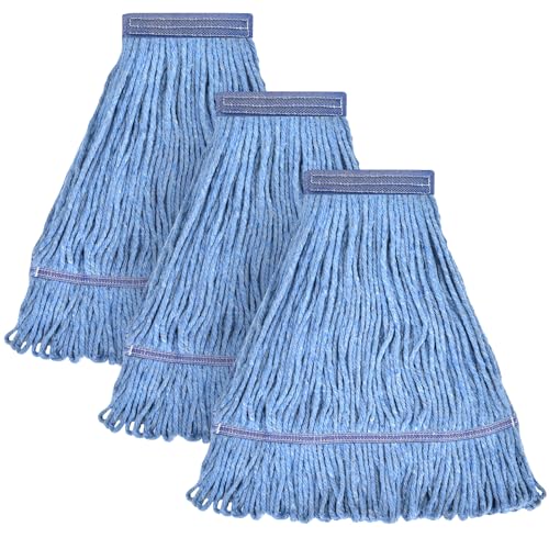 Heavy Duty Commercial Mop Head Refills - Blue Cotton Looped End (Pack of 3)