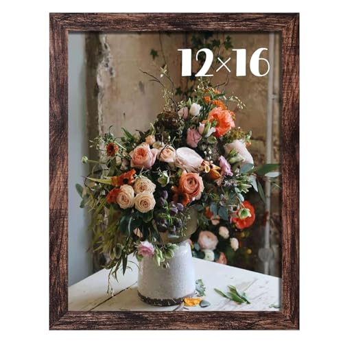 12x16 Picture Frame, Brown Wood Wall Hanging Photo Frame with Acrylic