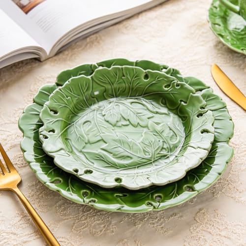 Decorative Porcelain Art Plates Set with Stand – 8 and 10 Inch Green