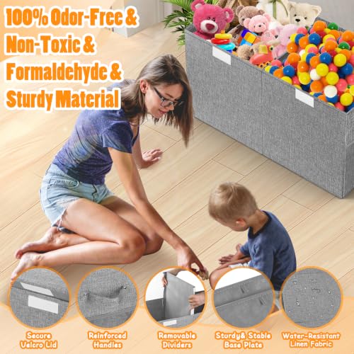 Large Collapsible Toy Storage Box with Lid and Divider, 25 x 13 x 16 Inch
