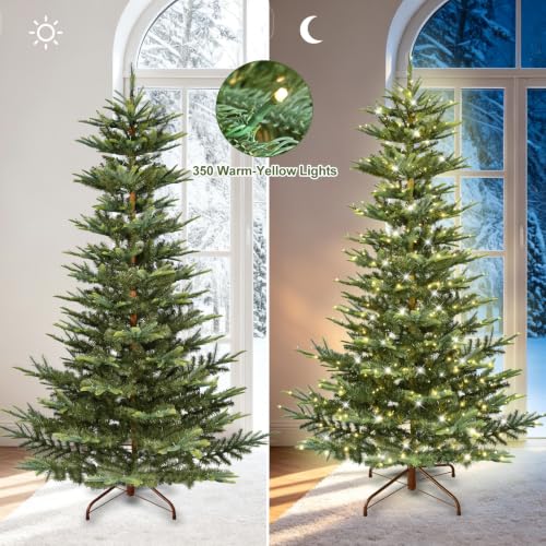 Liguanow 6ft Pre-lit Christmas Tree – Aspen Fir Layered design, 350 LED Lights, Hinged PVC/PE
