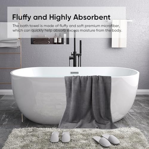 Grey Bath Towels 2 Pack 35x70 Inches Extra Large Soft Absorbent Home Use