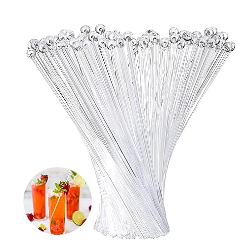 200 Pcs Clear Plastic Cocktail & Coffee Stirring Sticks with Ball Top - Disposable & Reusable
