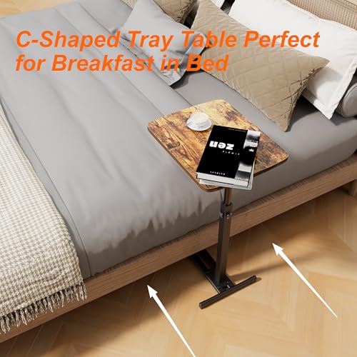 Adjustable C-Shaped Side Table with 360° Swivel Top for Laptop and Snacks