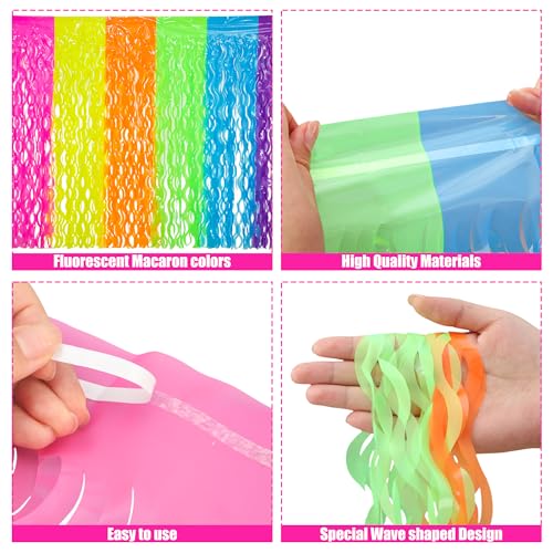2 Pack Neon Tinsel Foil Fringe Table Skirts - UV Reactive Glow Party Decor