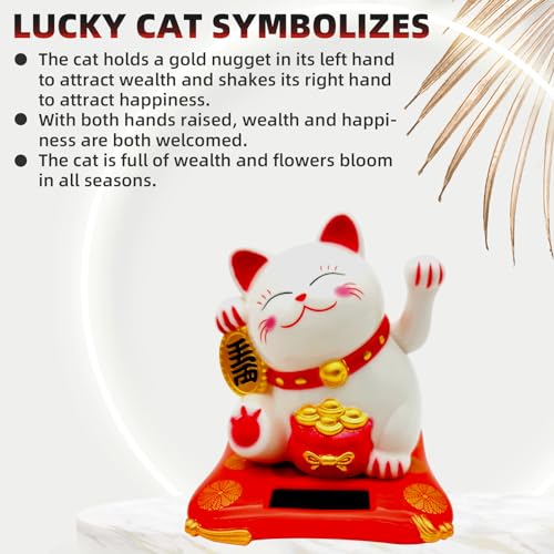 Solar Powered Lucky Cat Waving Arm Statue for Home Office and Car Decor