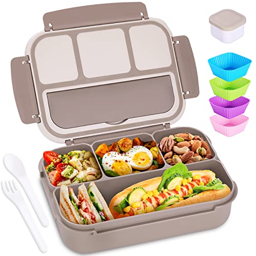 Bento Box Adult Lunch Box 40 oz with 4 Compartments Utensils Brown