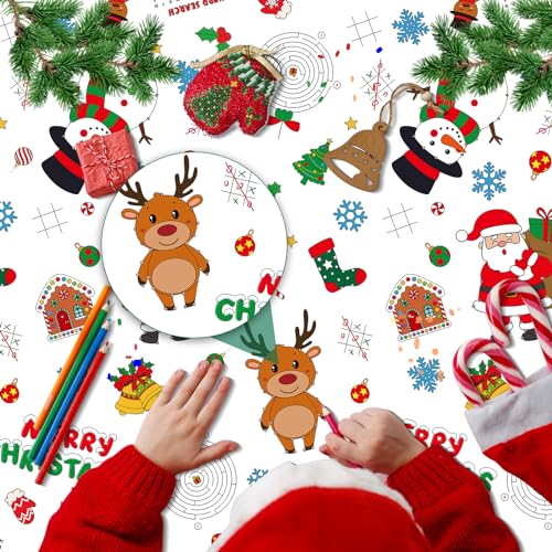 1Pack Christmas Coloring Tablecloth for Kids, Disposable Xmas Paper