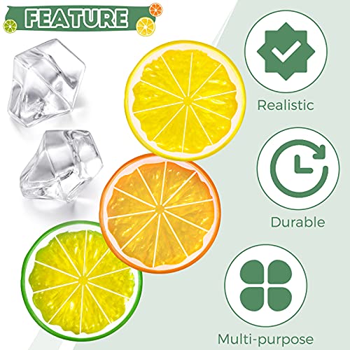 300 Pcs Clear Fake Crushed Ice Cubes & 20 Pcs Lemon Slices Decor
