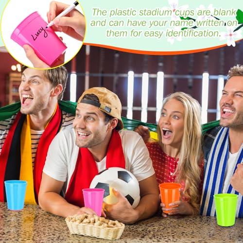 50 Pack 16 oz Reusable Plastic Stadium Cups - Blank Tumblers for Parties
