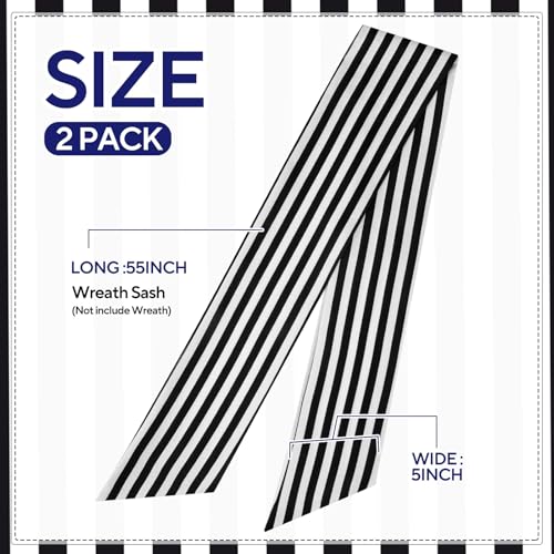 2-Pack Black and White Stripe Wreath Sash for Front Door Porch Decor