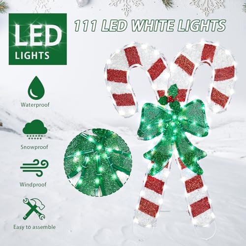 Wonder Solar 1.6FT x 2.5FT Lighted Christmas Candy Cane Decoration with Green Bow