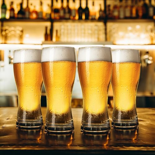 16 oz Pilsner Beer Glasses Set of 4, Classic Craft Wheat Beer Pint Glassware