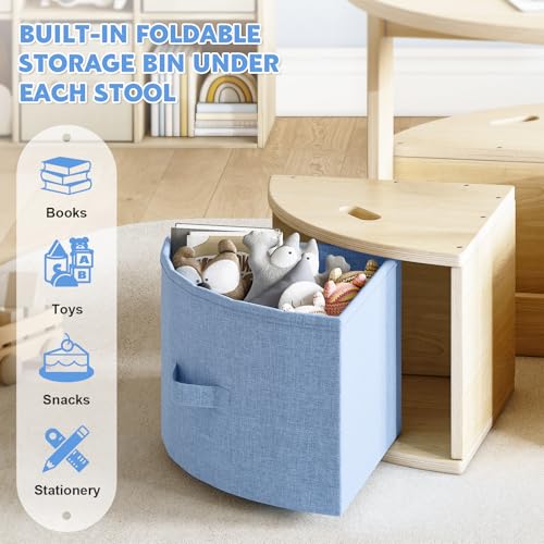 Kids Round Table and Chair Set with Storage Drawers - Wooden Toddler Activity Furniture