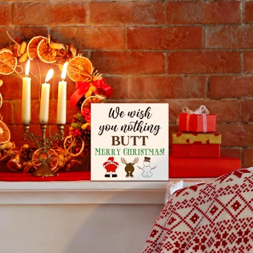 Funny Christmas Sign Decor for Bathroom We Wish You Nothing Butt Merry Christmas Wood Block Sign - Variation D