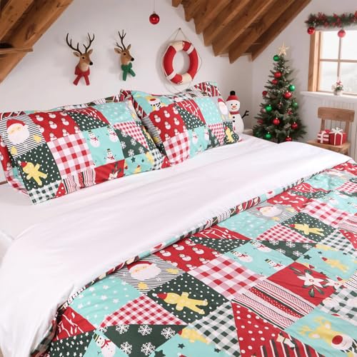 Gogreen Christmas Duvet Cover Set King Size 3P Microfiber Bedding with Zipper