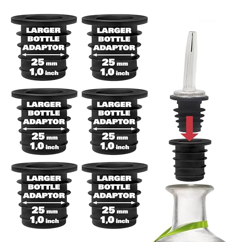 Esatto Liquor Pourer Adapters 6 Pack for Oversized Bottles - Fits Wide-Neck Spirit Handles