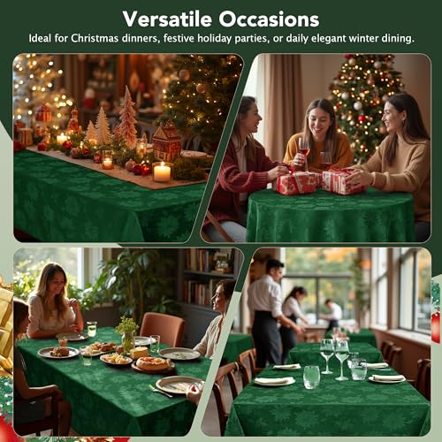 Biscaynebay Hunter Green Poinsettia Christmas Tablecloth 60x120" Rectangular Holiday Decor