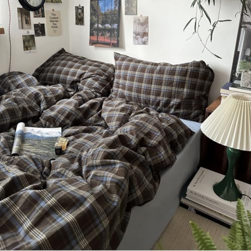 Queen Plaid Duvet Cover Set - 3 Piece Microfiber Bedding