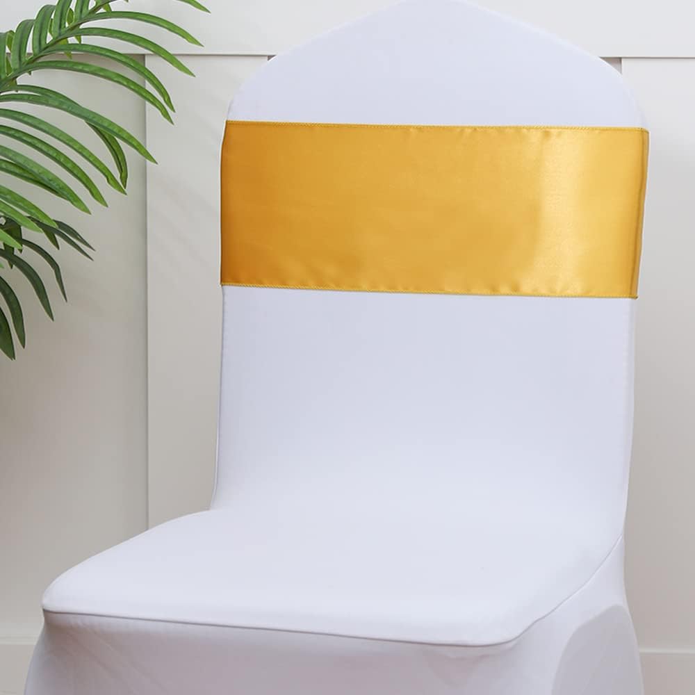 Skiennix Satin Chair Sashes Bows - 7x108 Inch Gold Ties for Weddings & Events | 50 Pack