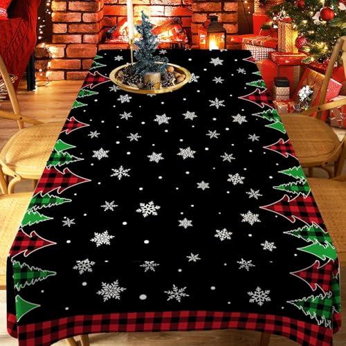 Pinata Christmas Tablecloth Black Buffalo Plaid 54 x 78 Inch Rectangular Winter Decor