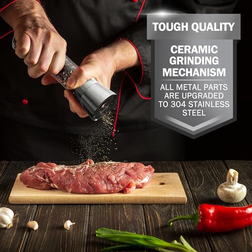 Stainless Steel Salt or Pepper Grinder - Adjustable Ceramic Spice Mill