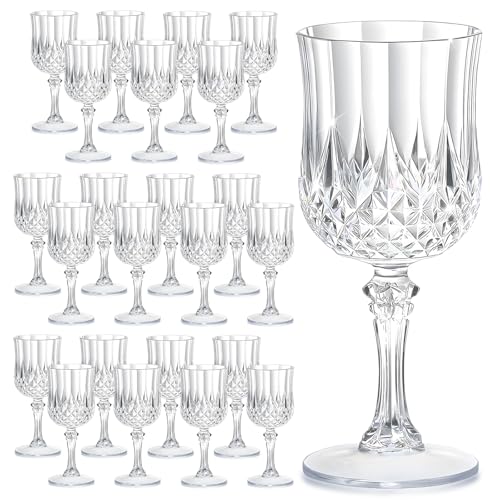 7oz Vintage Plastic Wine Glasses, Reusable Crystal Goblets - 24 Pack