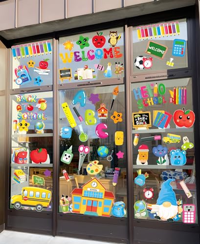 Back to School Window Clings Stickers - 90PCS Double-Sided Decor