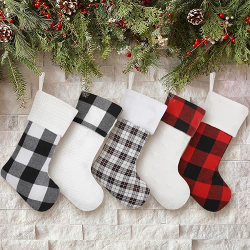 Amorita Red & Black Buffalo Plaid Christmas Stockings Set of 5 - 20 Inch Holiday Decor