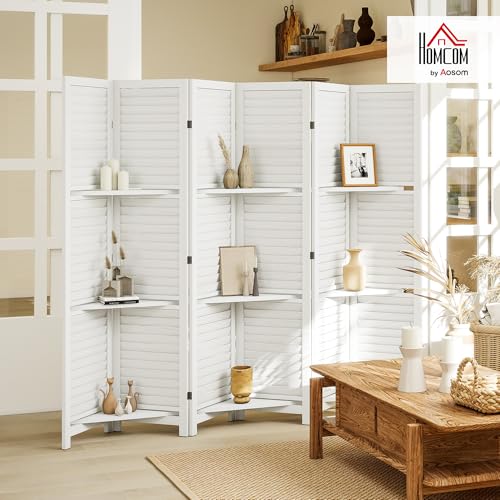 6-Panel Wood Room Divider with Shelves - 67-Inch Folding Privacy Screen